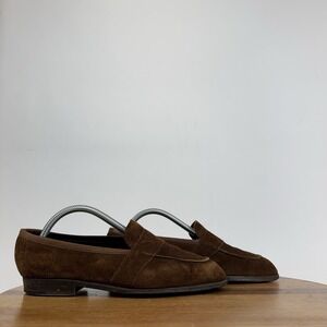 Mens Edward Green X Leffot Brown Suede Slip On Casual Penny Loafers Size 6.5 - 7